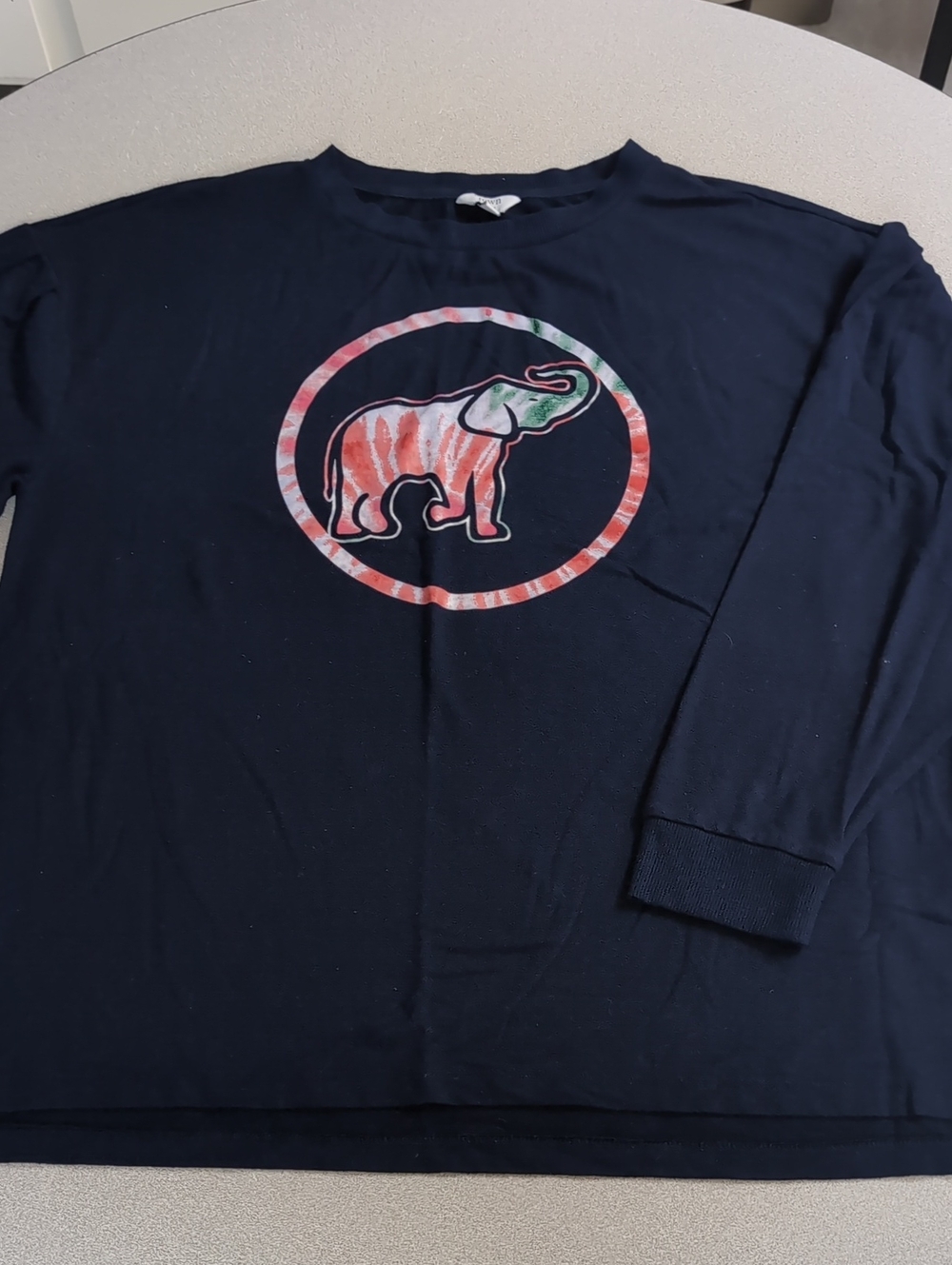 crown & ivy Navy Long-Sleeve Tee with Coral & Green Elephant Graphic